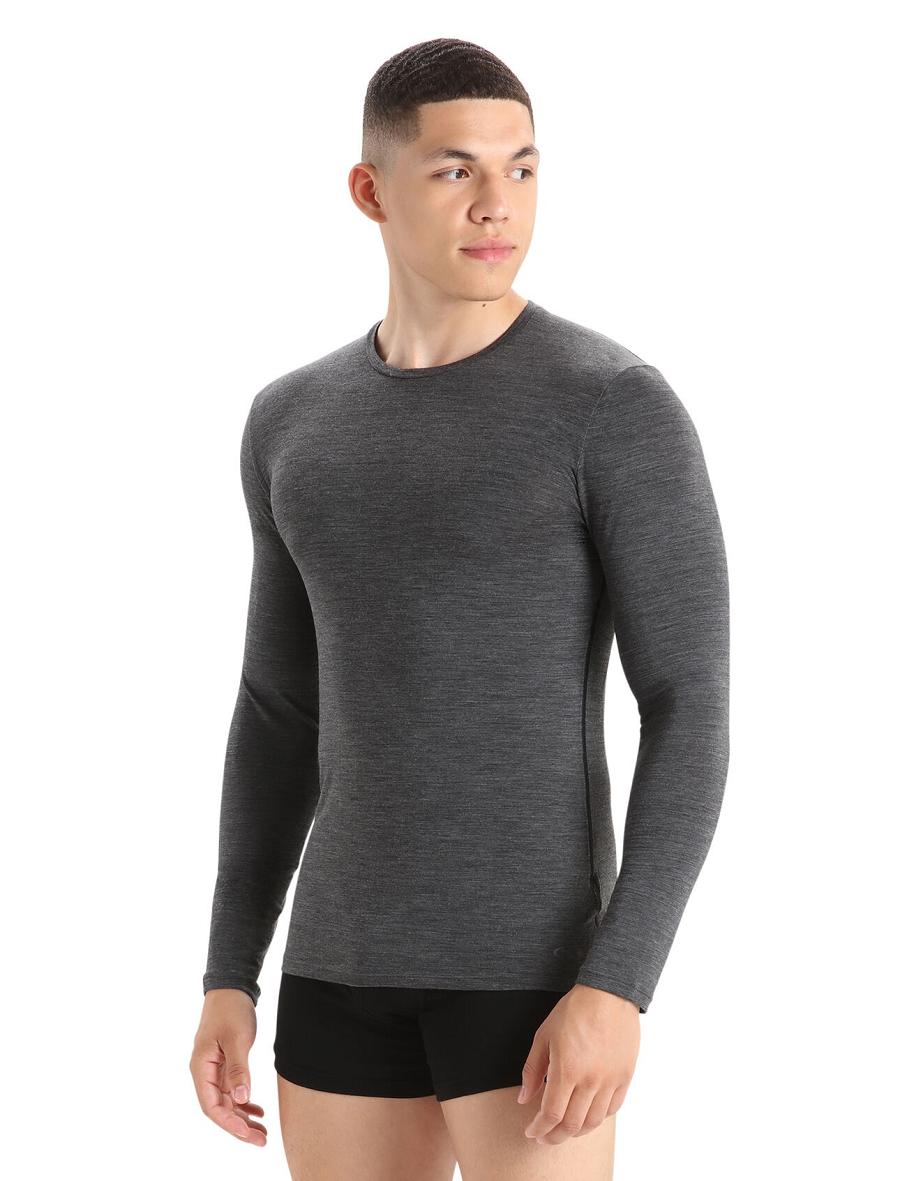 Jet Heather Icebreaker Merino Anatomica Long Sleeve Crewe T-Shirt Men\'s Underwear | AU 1291NWYB